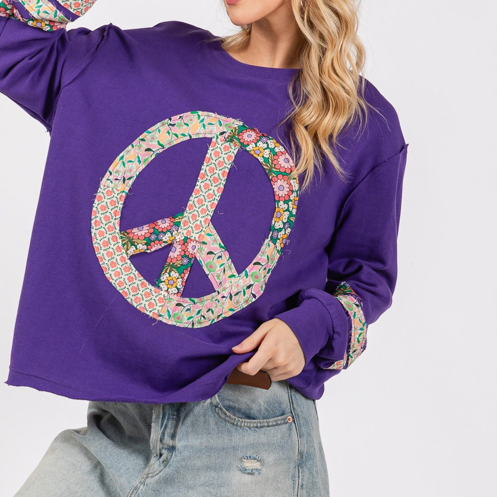 
                      
                        Peace Applique Patch Long Sleeve Top
                      
                    