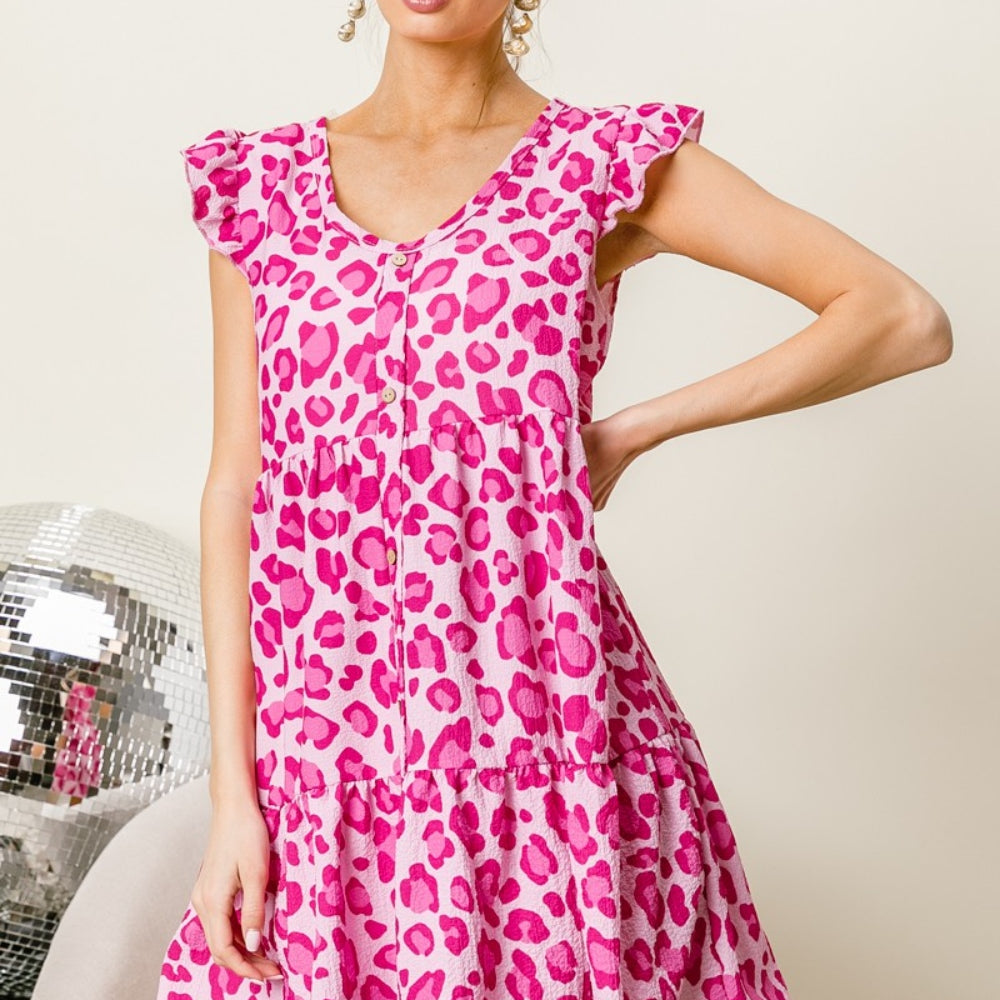 
                      
                        Leopard Cap Sleeve Tiered Mini Dress
                      
                    