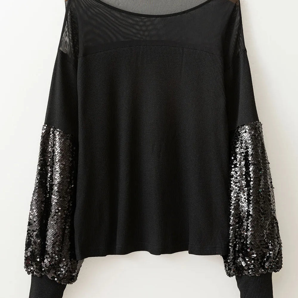 
                      
                        Sequin Boat Neck Long Sleeve Blouse
                      
                    