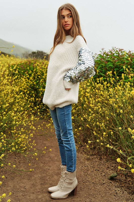 
                      
                        Sequin Sleeve Sweater Knit Tunic Top
                      
                    