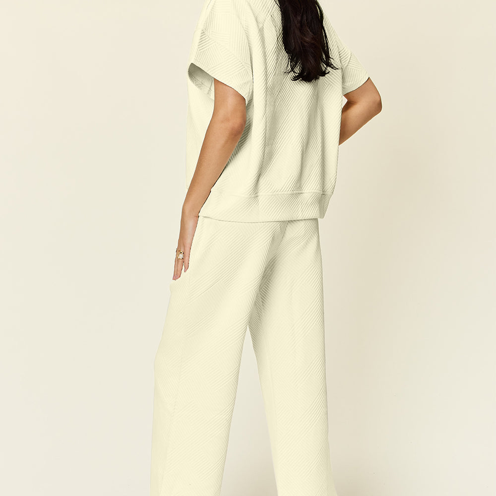 
                      
                        Texture Half Zip Short Sleeve Top and Pants Set
                      
                    