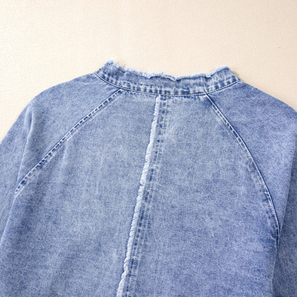 
                      
                        Raw Hem Button Down Long Sleeve Denim Dress
                      
                    