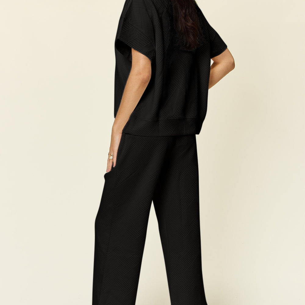 
                      
                        Texture Half Zip Short Sleeve Top and Pants Set
                      
                    