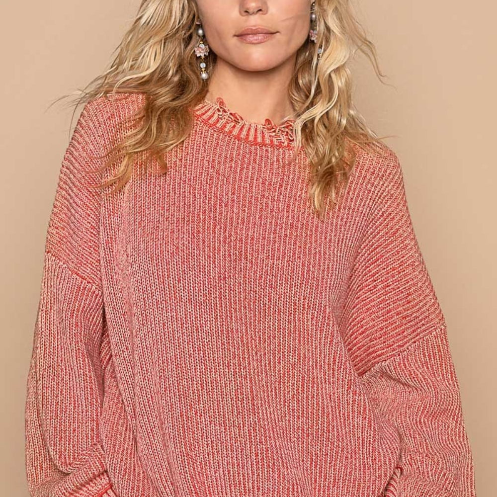 Distressed Washed Drop Shoulder Sweater