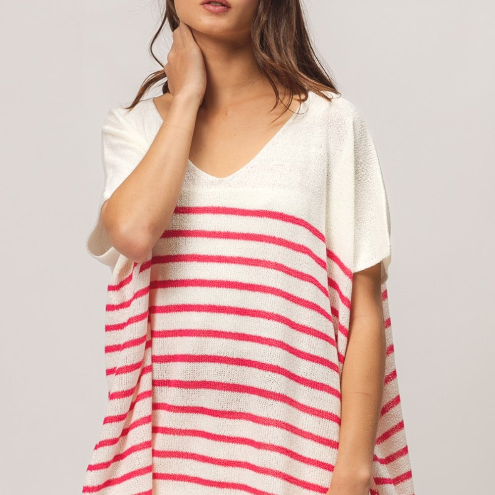 
                      
                        V Neck Striped Short Sleeve Top
                      
                    