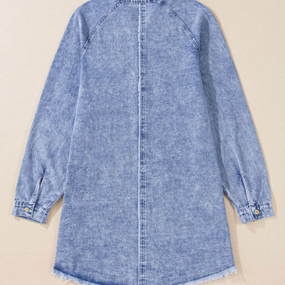 
                      
                        Raw Hem Button Down Long Sleeve Denim Dress
                      
                    