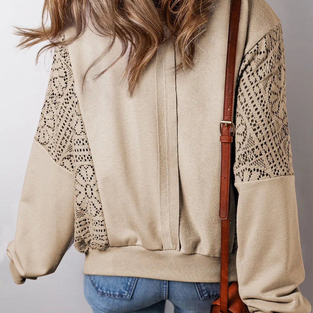 Openwork Round Neck Long Sleeve Sweatshirt