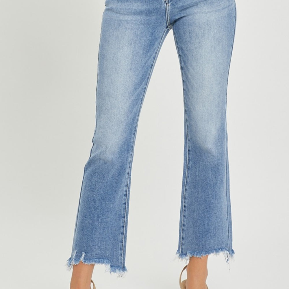 RISEN Frayed Hem Cropped Straight Jeans