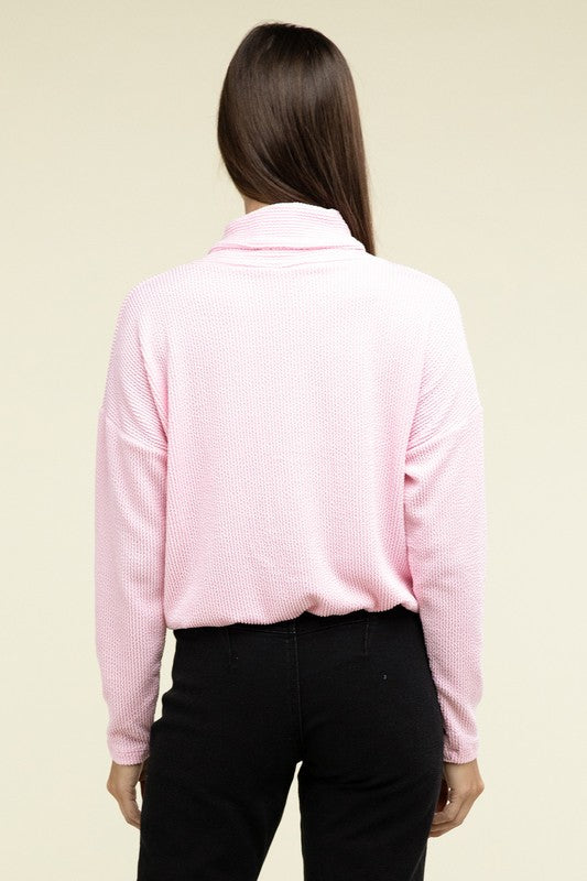 
                      
                        Textured Line Elastic Waist Pullover Top
                      
                    