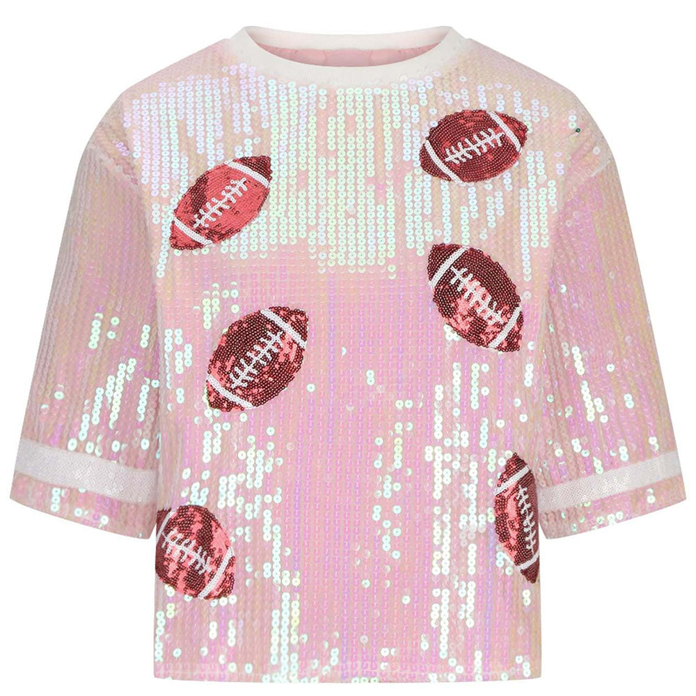 
                      
                        Sequin Football Round Neck Half Sleeve Top
                      
                    