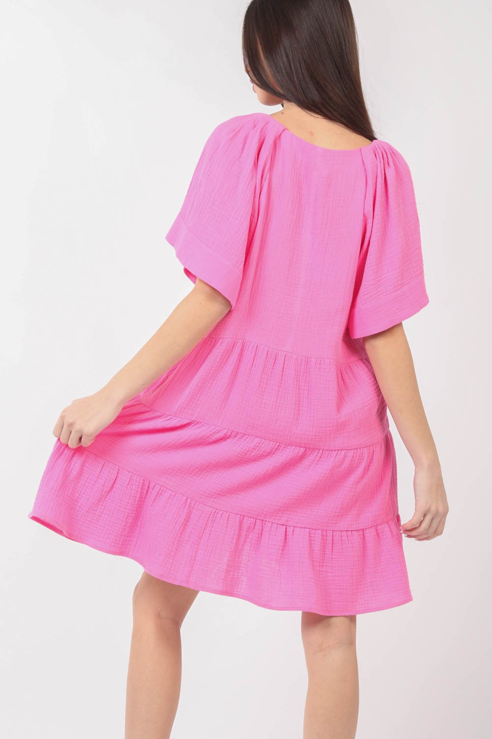 Textured V-Neck Ruffled Tiered Dress