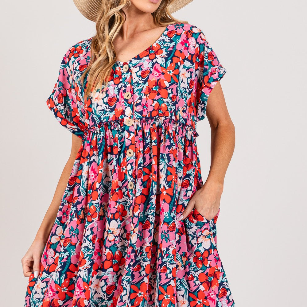 
                      
                        Floral Button Down Short Sleeve Mini Dress
                      
                    