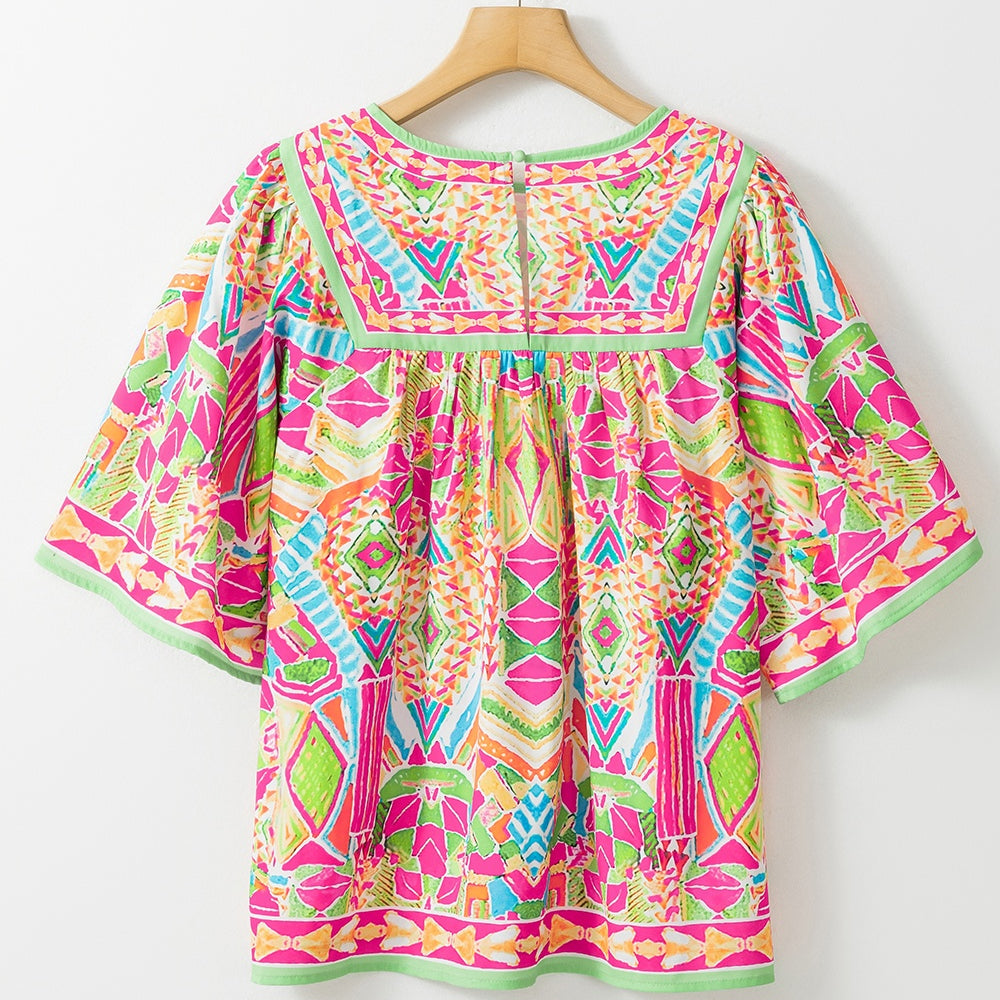 
                      
                        Printed Round Neck Half Sleeve Blouse
                      
                    