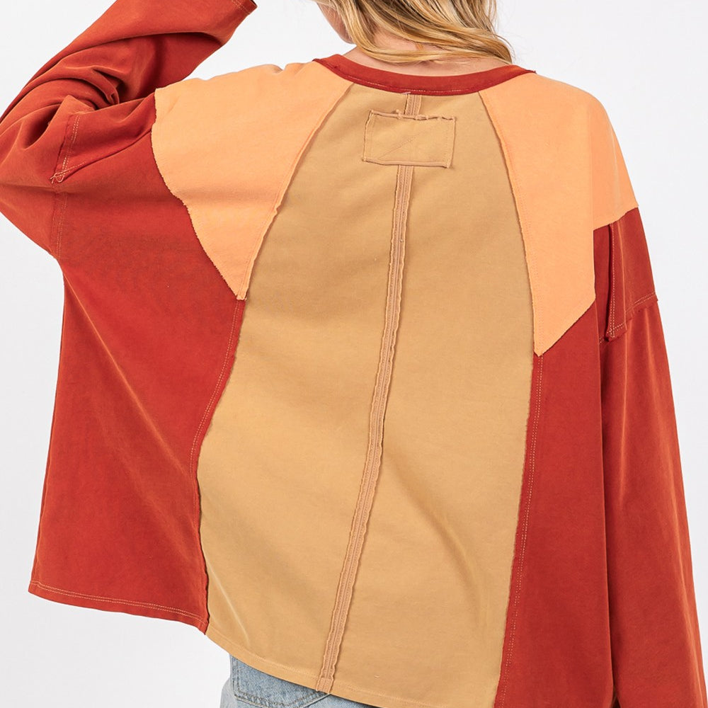 Mineral Wash Color Block Top