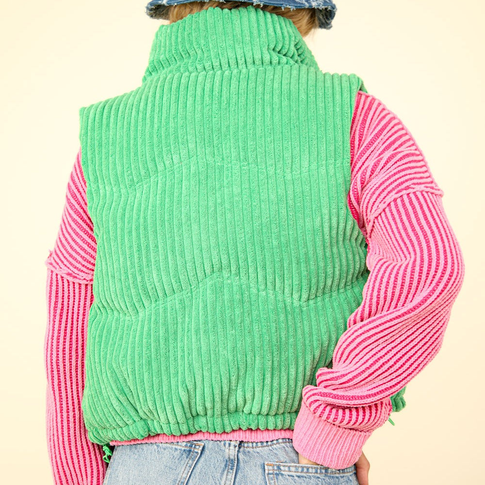 Zip Up Padded Corduroy Puffer Vest