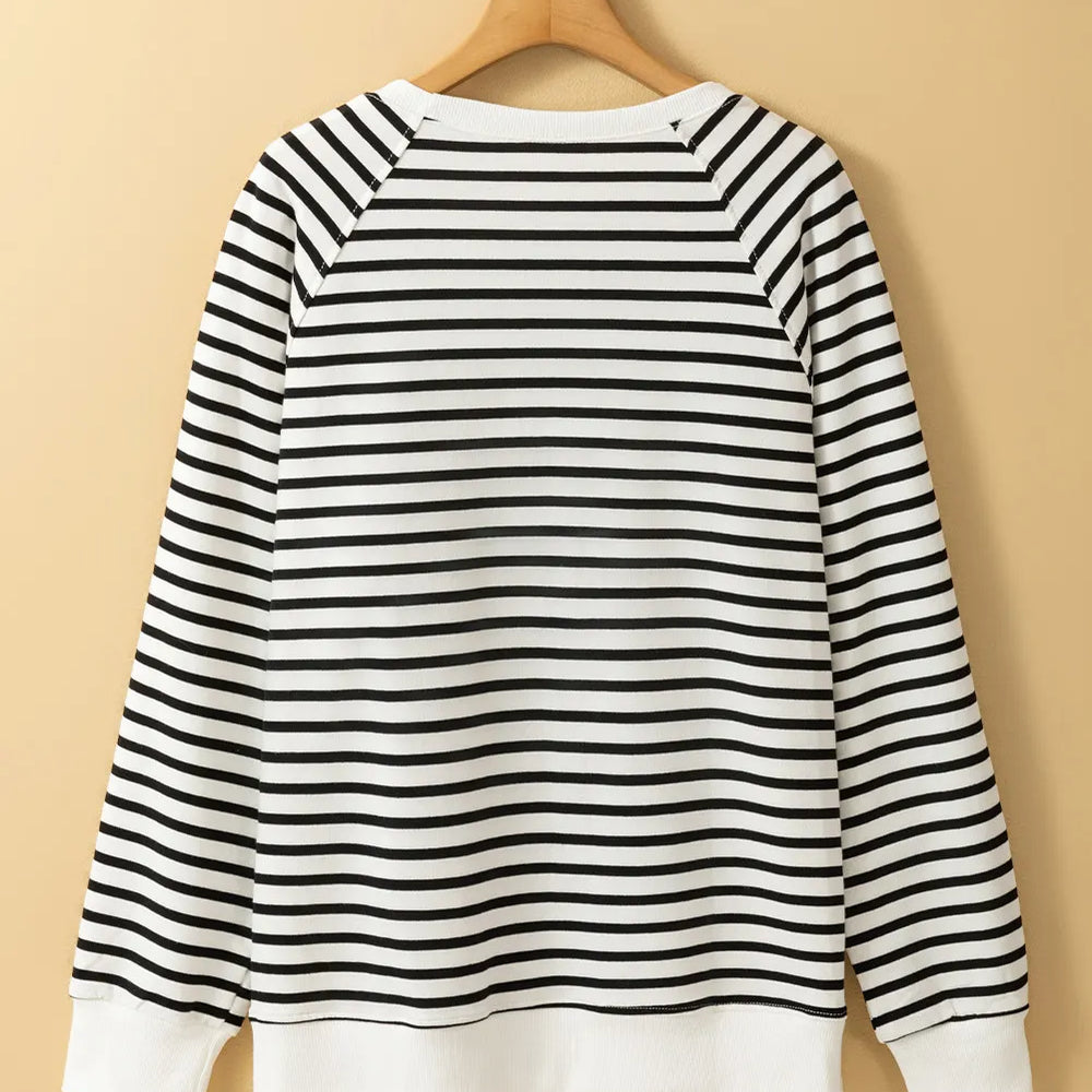 
                      
                        Slit Striped Round Neck Long Sleeve Sweatshirt
                      
                    