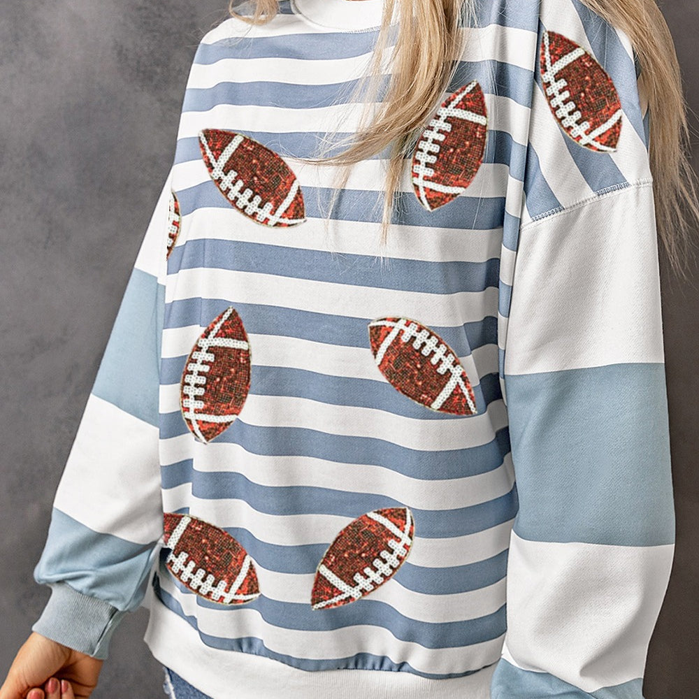 
                      
                        Football Striped Round Neck Long Sleeve Sweatshirt
                      
                    