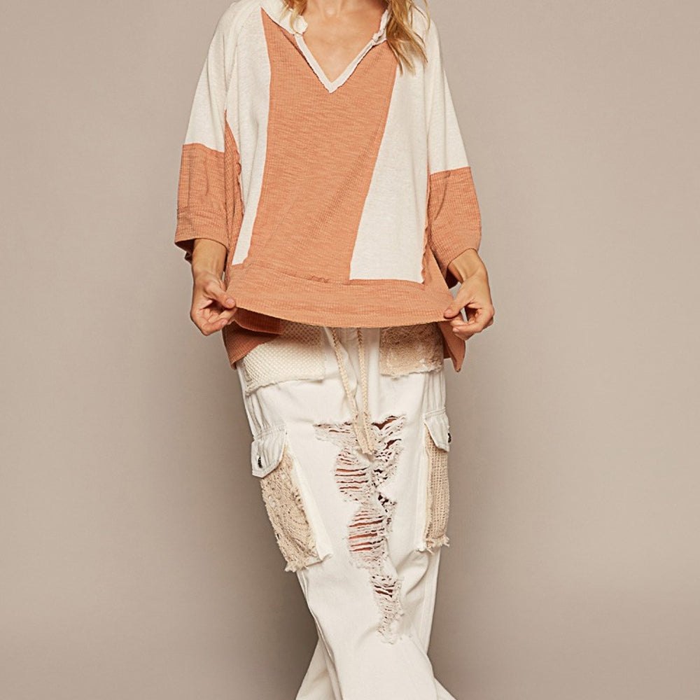 
                      
                        Notched Frayed Edge Contrast Top
                      
                    