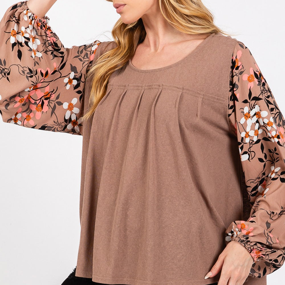 
                      
                        Floral Long Sleeve Front Pleated Detail Blouse
                      
                    