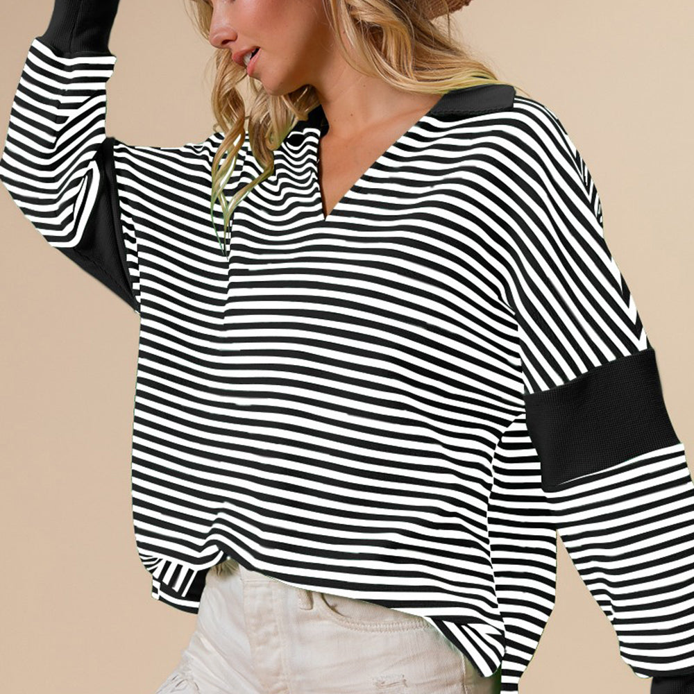 Striped Contrast Long Sleeve Knit Top