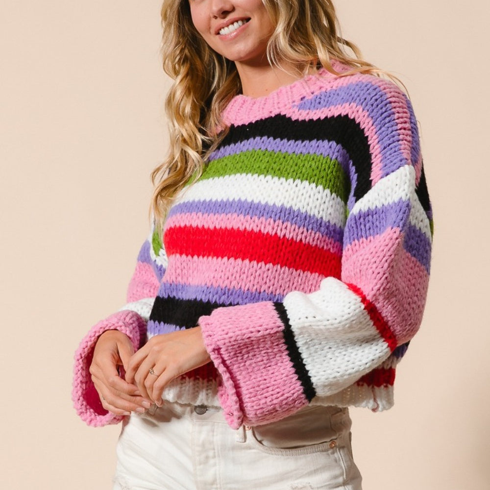 
                      
                        Multi Color Striped Cropped Sweater
                      
                    