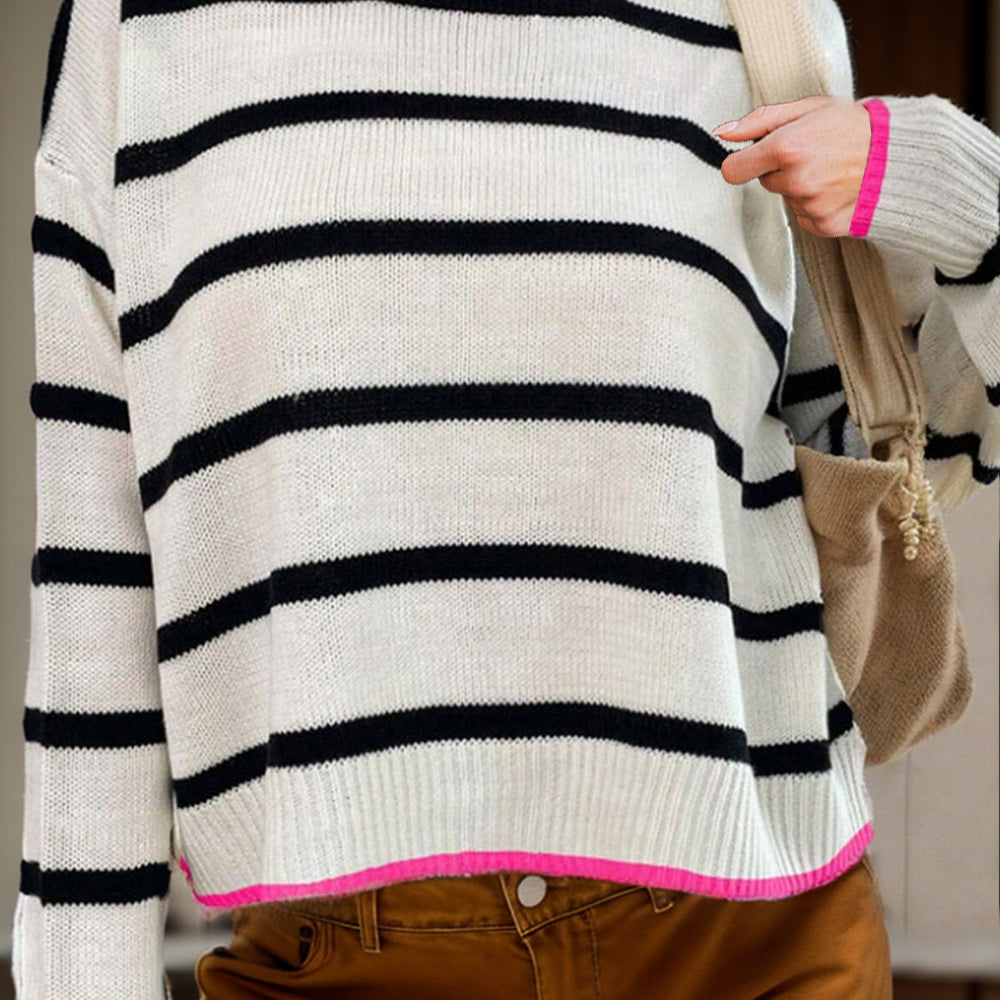 Striped Round Neck Long Sleeve Sweater