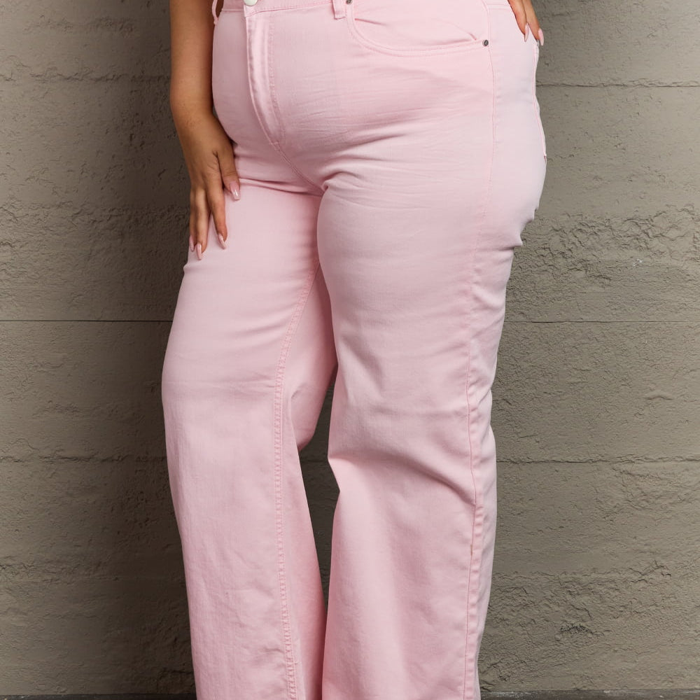 
                      
                        RISEN Raelene High Waist Wide Leg Jeans in Light Pink
                      
                    