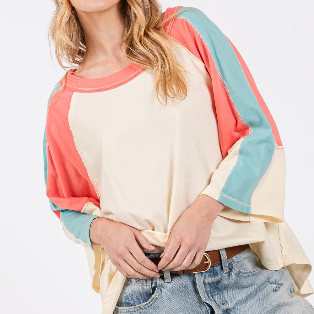 
                      
                        Color Block Curved Hem T-Shirt
                      
                    