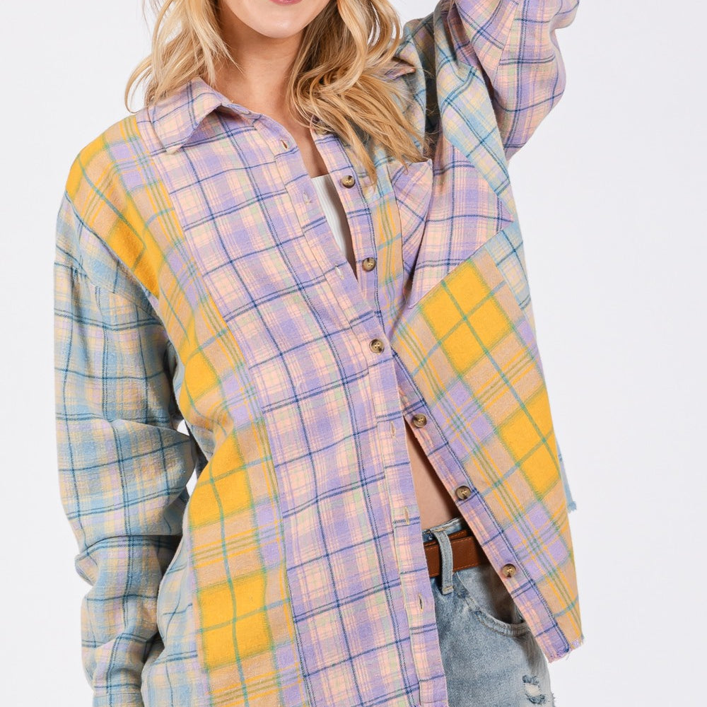 
                      
                        Button Up Raw Hem  Plaid Flannel Shirt
                      
                    