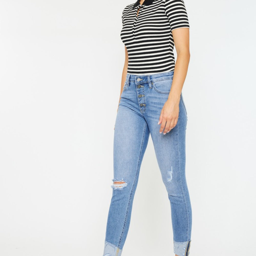 
                      
                        Kancan Distressed Cat's Whiskers Button Fly Jeans
                      
                    