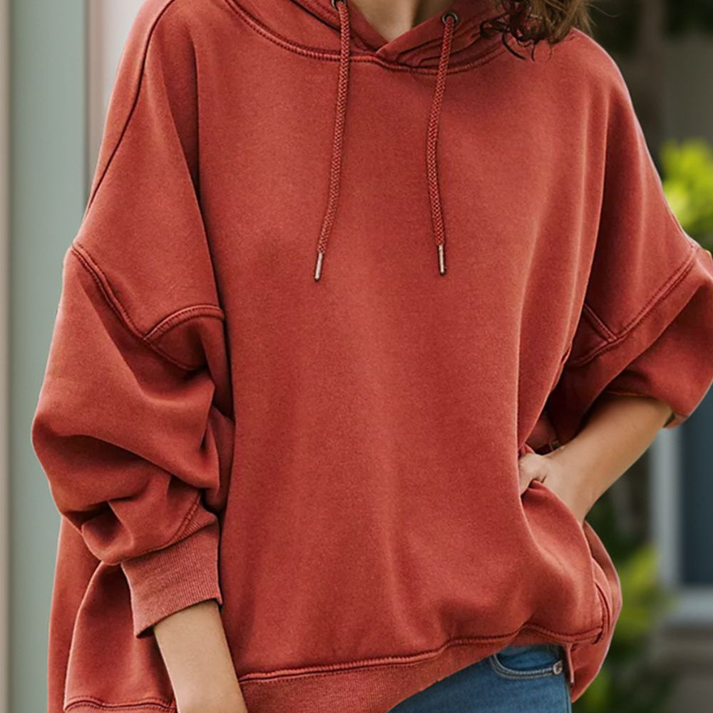 Drawstring Dropped Shoulder Long Sleeve Hoodie