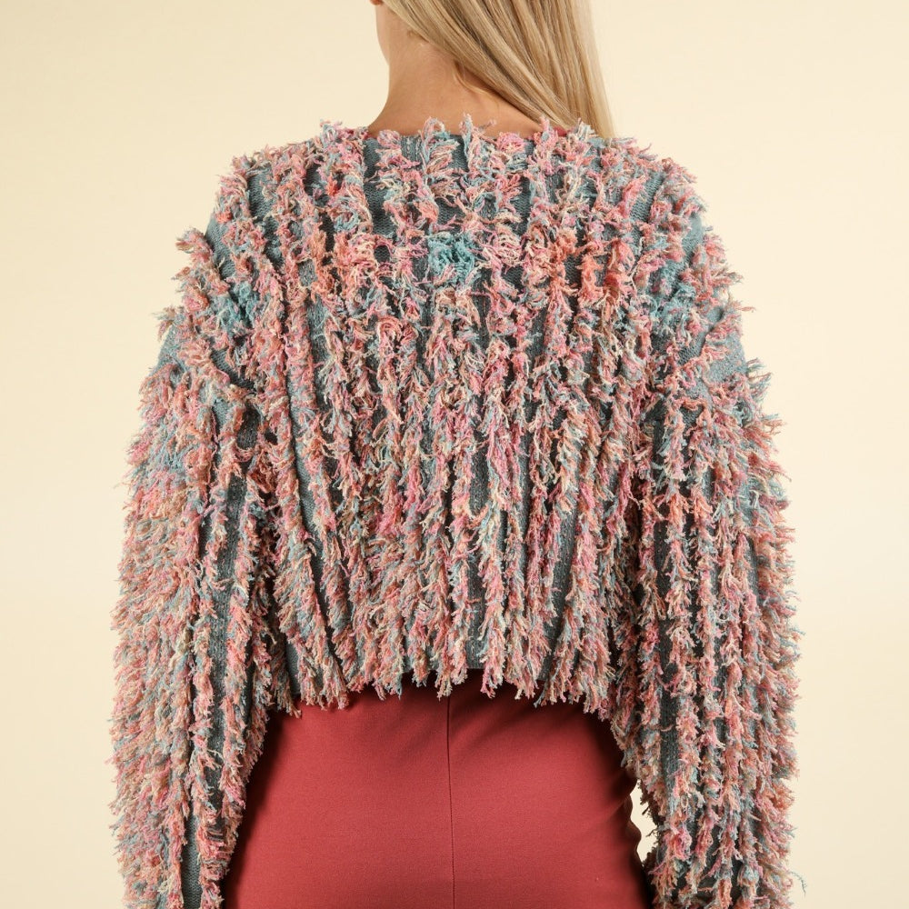 Shaggy Yarn Knit Zip Up Jacket