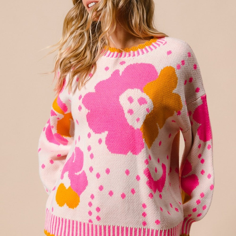 
                      
                        Flower Pattern Contrast Sweater
                      
                    