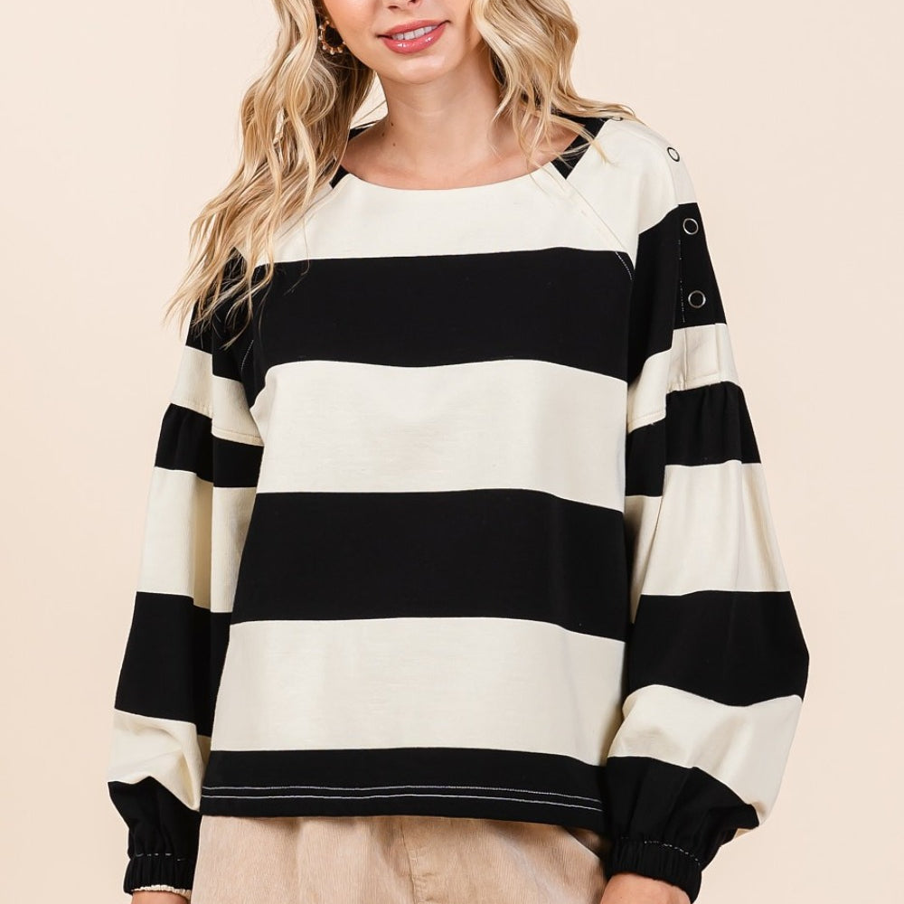 
                      
                        Striped Snap Shoulder Long Sleeve T-Shirt
                      
                    