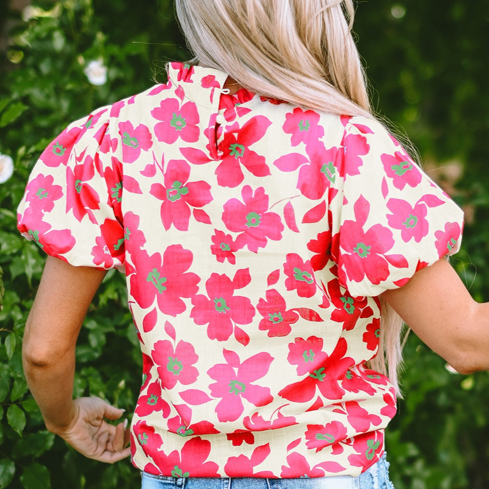 
                      
                        Printed Mock Neck Puff Sleeve Blouse
                      
                    