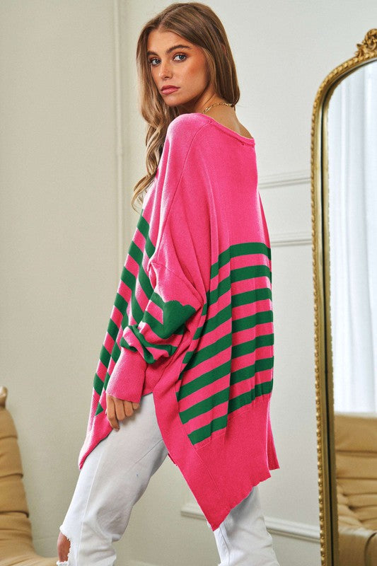 
                      
                        Multi Striped Elbow Patch Loose Fit Sweater Top
                      
                    