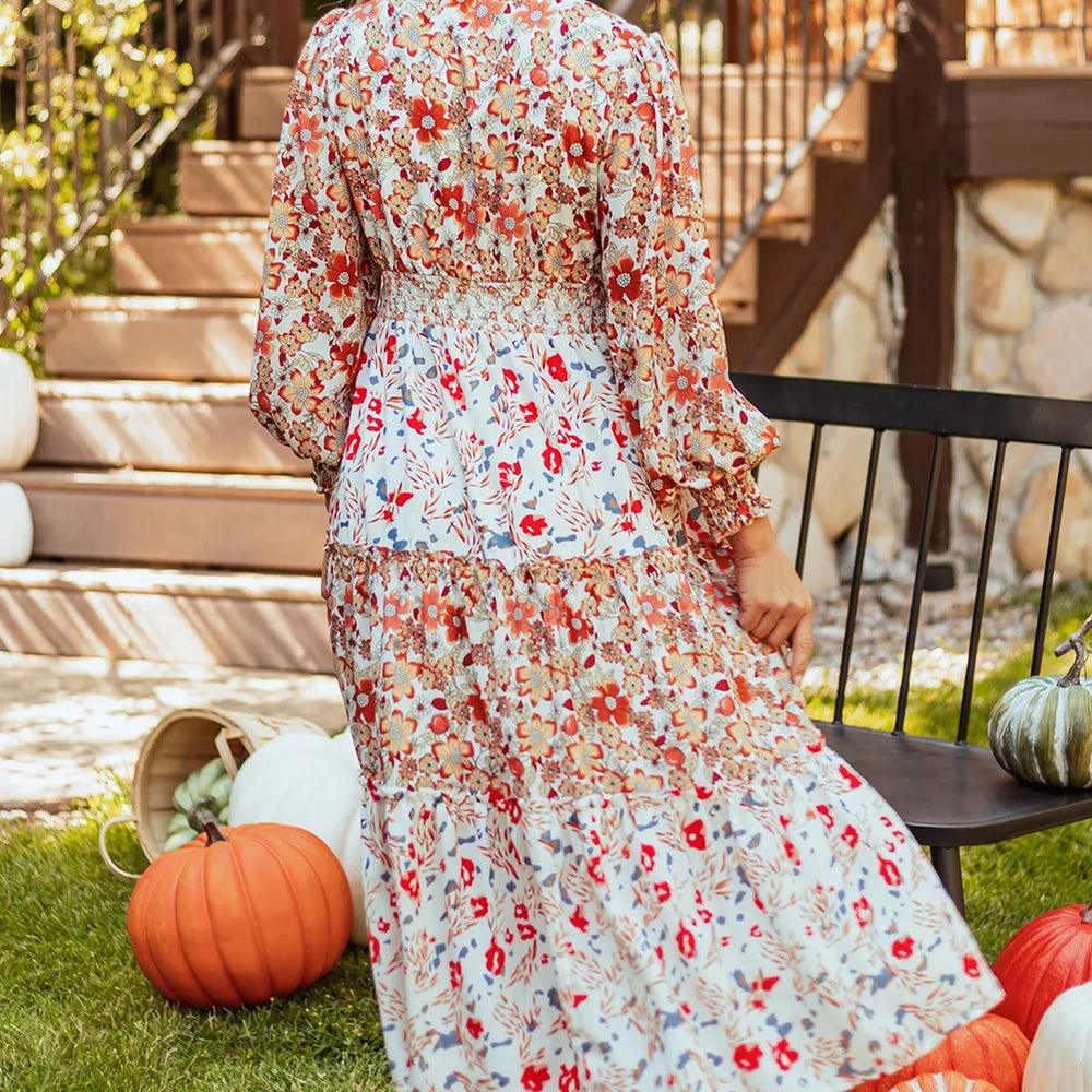 
                      
                        Printed V-Neck Lantern Sleeve Midi Dress
                      
                    