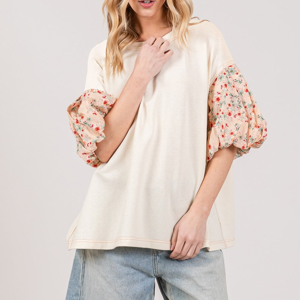 
                      
                        Round Neck Bubble Sleeve Oversize Top
                      
                    