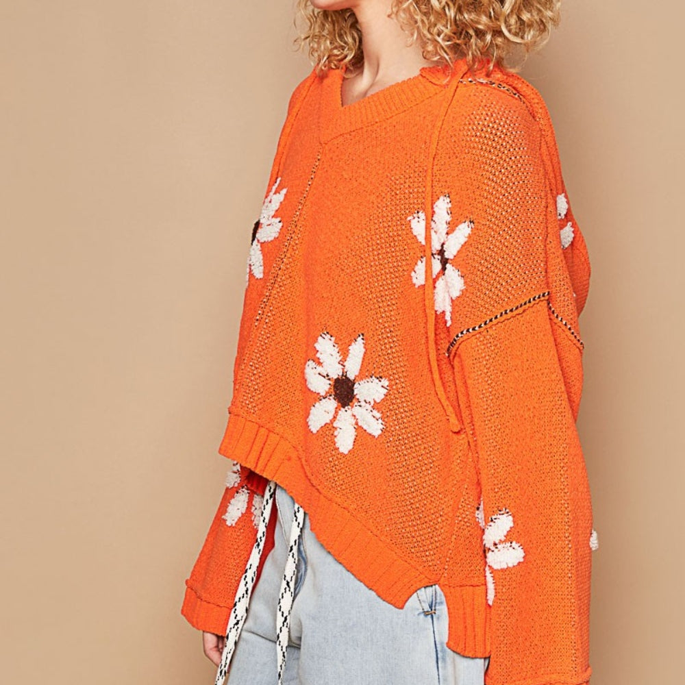 
                      
                        Floral Pattern Hooded High-Low Sweater
                      
                    