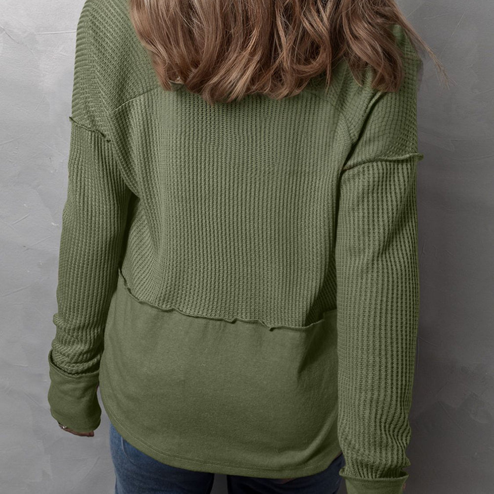 
                      
                        Waffle-Knit Notched Long Sleeve T-Shirt
                      
                    