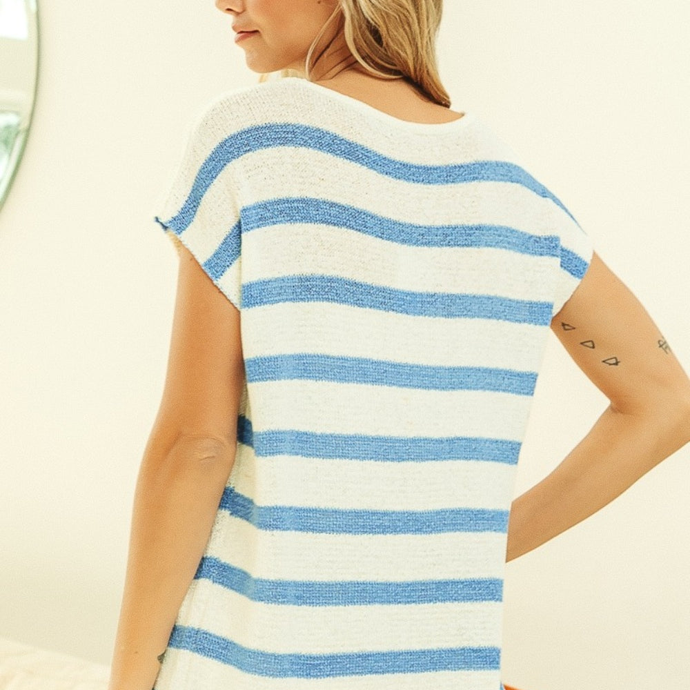 Striped Round Neck Short Sleeve Knit Top