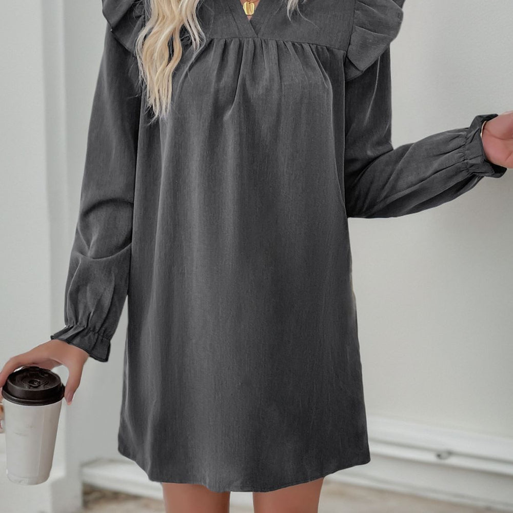 
                      
                        Ruffled Notched Long Sleeve Mini Dress
                      
                    