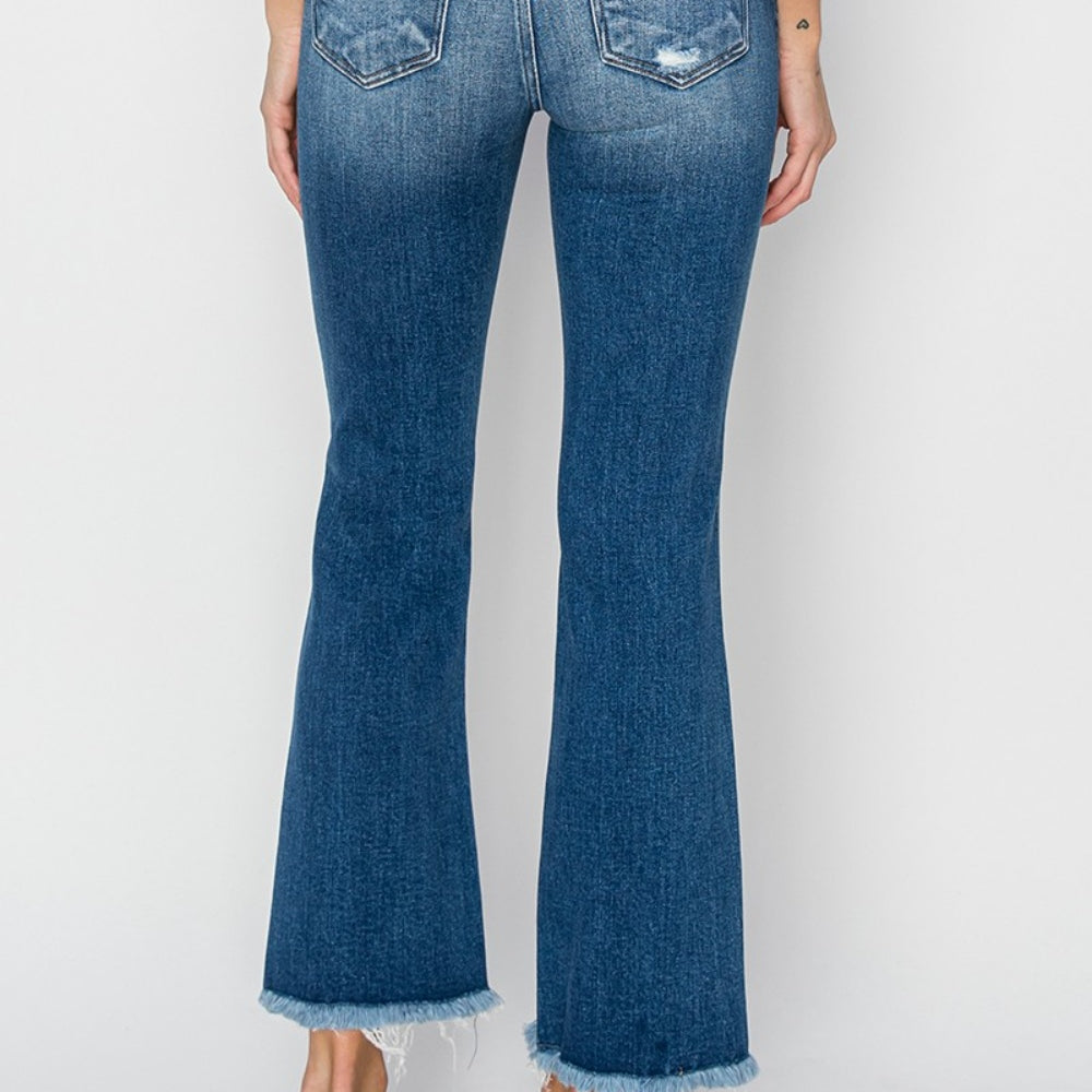 RISEN Frayed Step Hem Ankle Straight Jeans