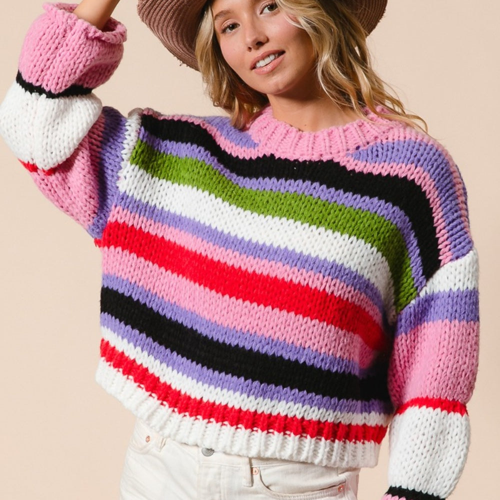 Multi Color Striped Cropped Sweater