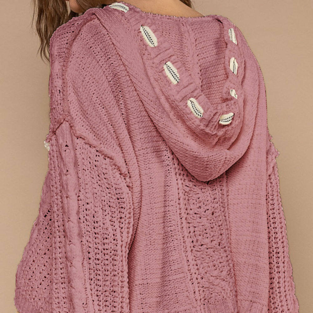 Cable Knit Hooded Chenille Sweater