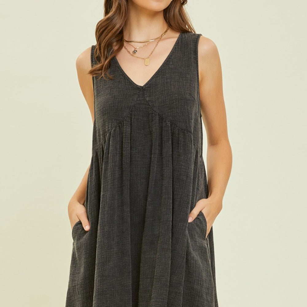 Texture V-Neck Sleeveless Flare Mini Dress