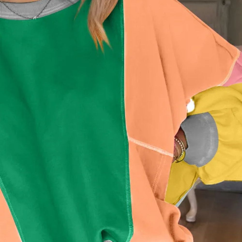 
                      
                        Color Block Round Neck Long Sleeve Top
                      
                    