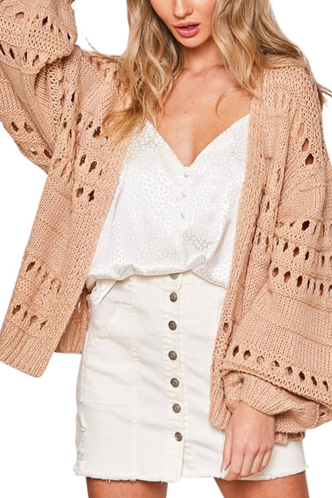 
                      
                        Taupe Open Knit Balloon Sleeve Cardigan
                      
                    