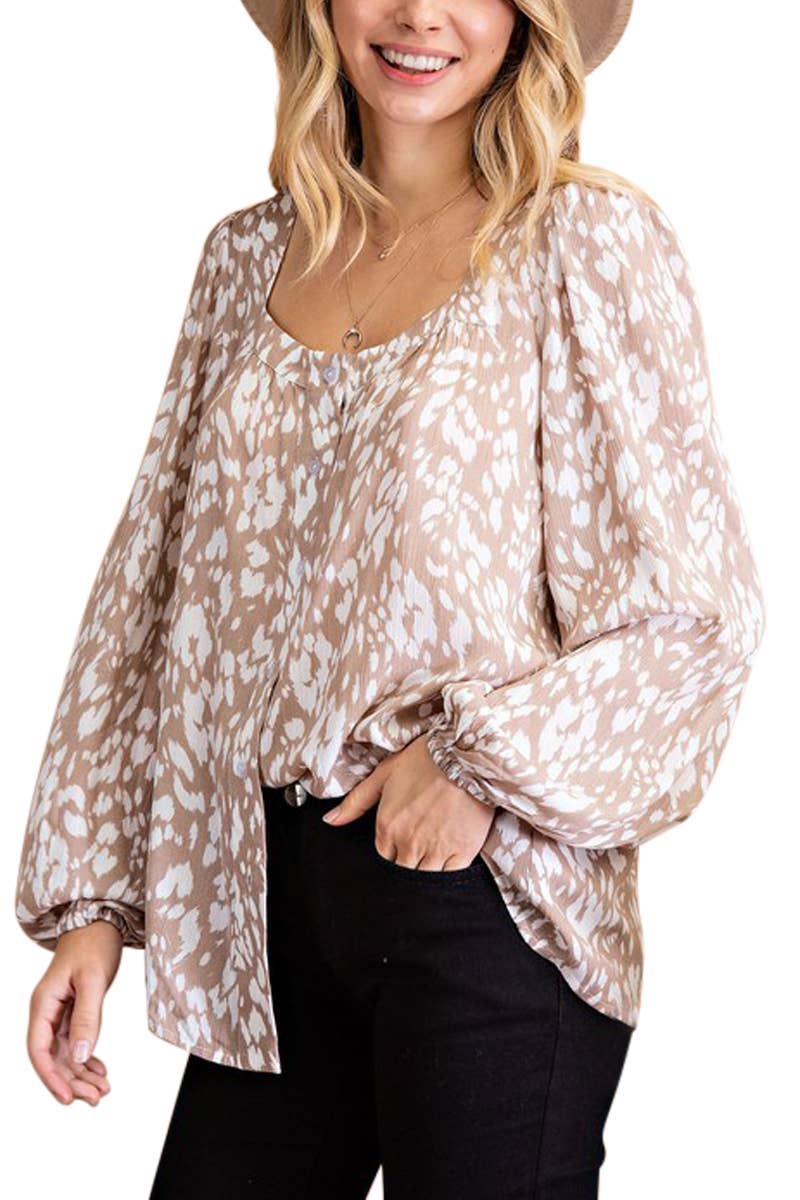 Load image into Gallery viewer, Beige Animal Print Blouse
