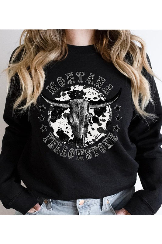 Load image into Gallery viewer, Yellowstone Cow Print Skull Graphic Pullover
